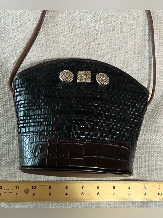 Brighton EUC Vintage Black & Brown woven/Leather Crossbody Bag - Picture 8 of 13